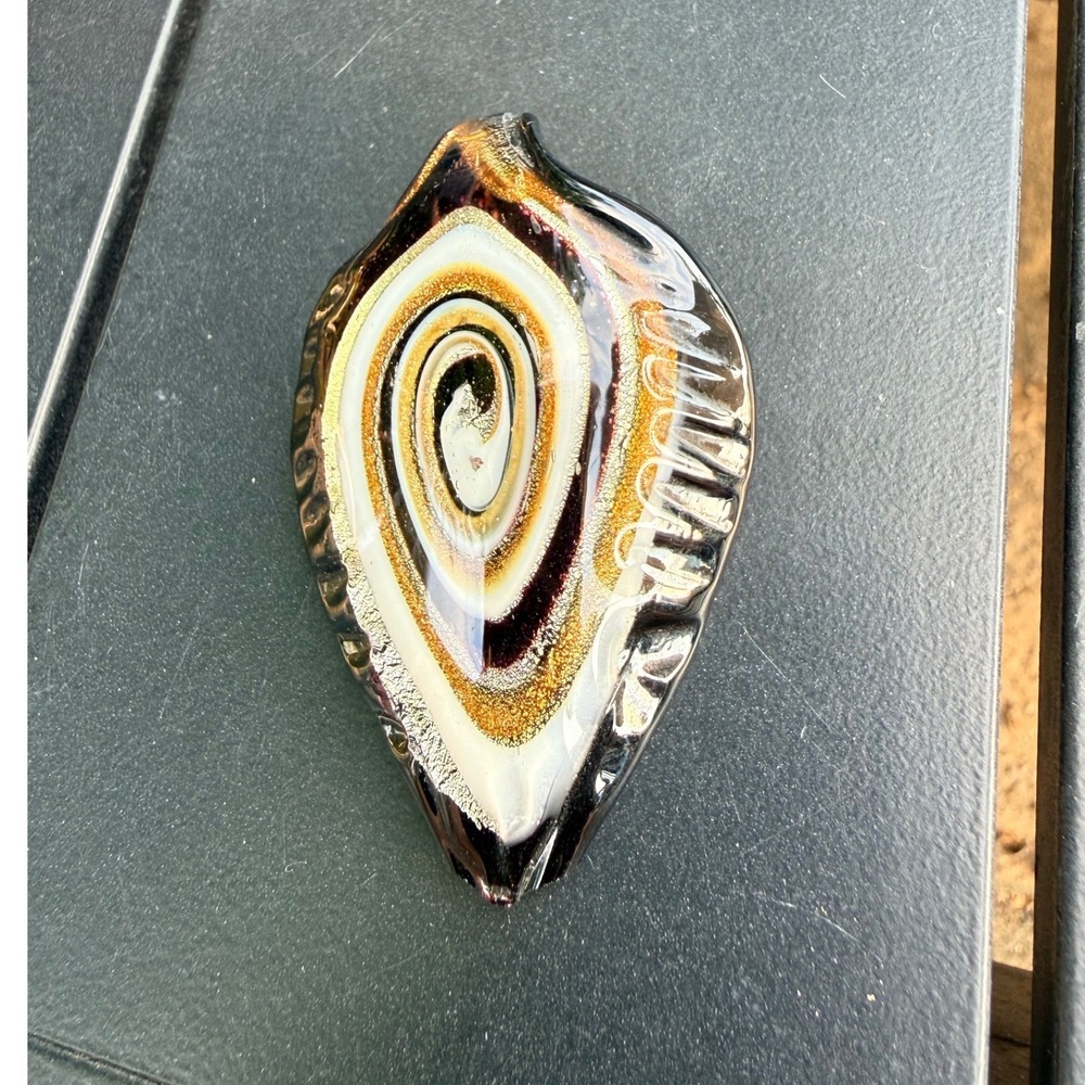 Vintage Art Glass Pendant in Black and Gold Swirl